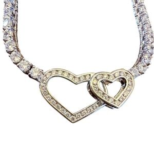 Vintage Women's Sterling Silver Cubic Zirconia Heart Line Necklace - Rare Find!